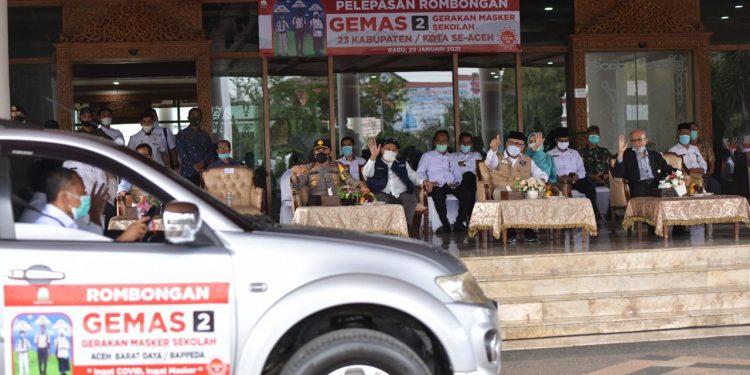 Budayakan Pemakaian Masker, Gubernur Aceh Lepas Rombongan Gemas Tahap 2