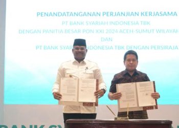 Pj Gubernur Safrizal Tandatangani Kerja Sama Sponsorhip Dukungan Pelaksanaan PON XXI dengan Dirut BSI