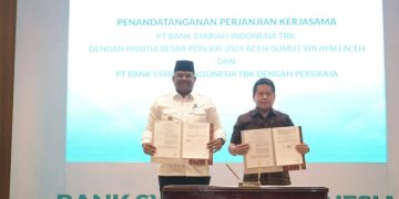 Pj Gubernur Safrizal Tandatangani Kerja Sama Sponsorhip Dukungan Pelaksanaan PON XXI dengan Dirut BSI